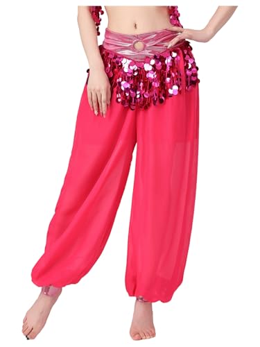 [Yruioon] Belly Dance Pants For Women Sequin Tassel High Waist Harem Pants Arabian Performance Trousers zbgsN Free Size