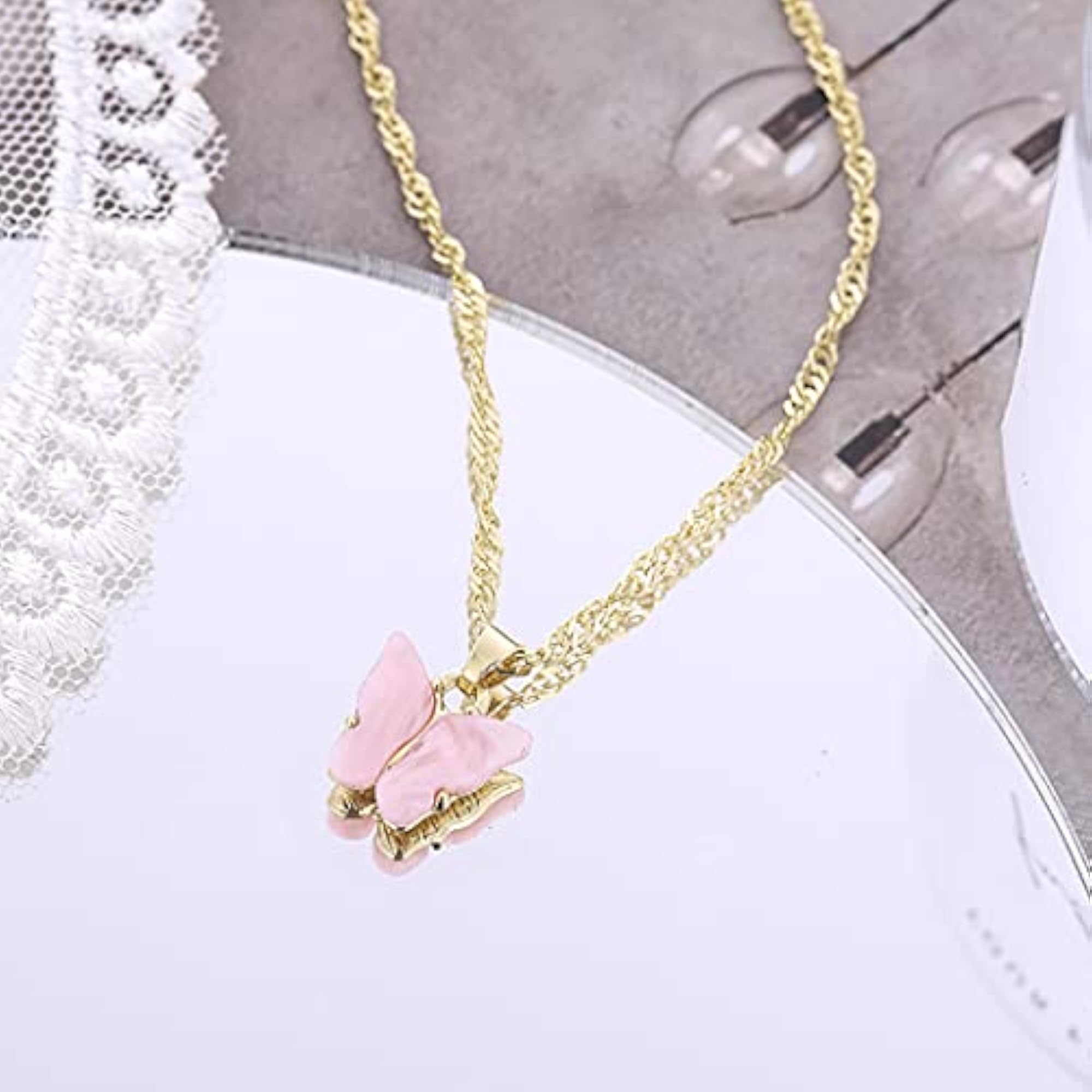 Women's Dainty Butterfly Charm Pendant Necklace, 2PCS