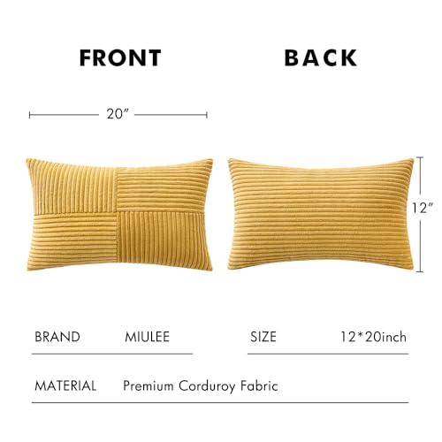 Image of MIULEE Golden Mustard Decorative Lumbar Throw Pillow Covers 12x20 in 2 Pack