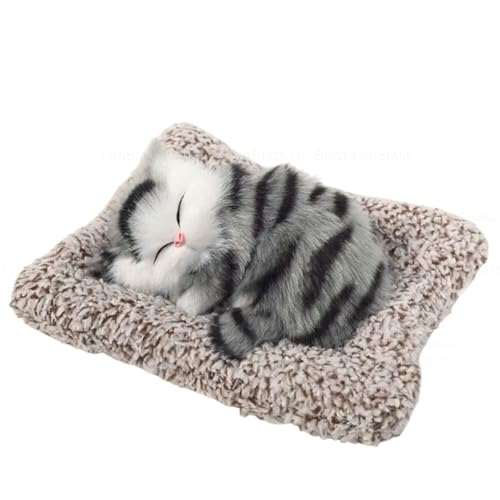 Image of FunBlast Cute Sleeping Cat Plush Toy with Meow Sound, Gift for Kids, Toy Accessories for Car Dashboard (Stripped Black)