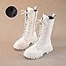 Botas De Niña, Girls' Lace Up Riding Booties Mid Calf Combat Booties Fashion Waterproof PU Leather Side Zipper Punk Goth Boot 4-12 Years Girls Fall Boots