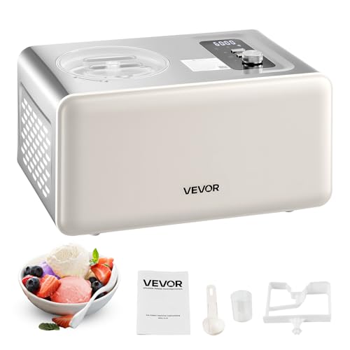 VEVOR Máquina Automática para Hacer Helados 2 L con Compresor Incorporado sin Precongelación Heladera Automática de 3 Modos 425 x 290 x 245 mm con Tapa Transparente para Cocina Doméstica, Blanco