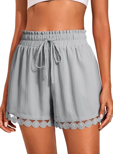 Image of Dokotoo Womens Shorts Summer Casual Loose Elastic Waist Drawstring Lace Boho Beach Cover Up Shorts