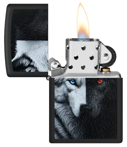 Image of Zippo Two Wolves Design Black Matte,Windproof Pocket Fuel Refillable Lighter, BIS Certified