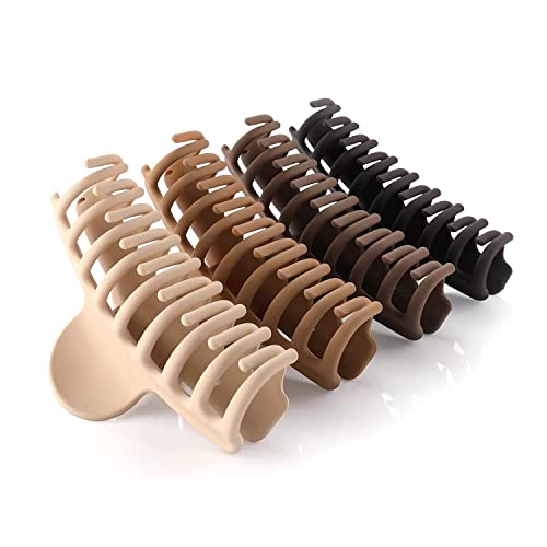 Large Hair Clips 4Pack Hair Clips for Thick Thin Curly Hair Matte Neutral Giant Durable Claw Clips 90s Vintage Claw Clips(Cream Beige Khaki Dark Brown)
