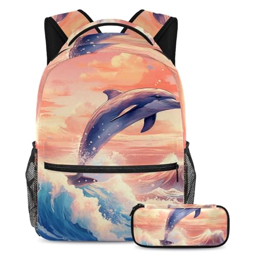 Cartable baleine 15 pouces avec trousse assortie pour écoliers