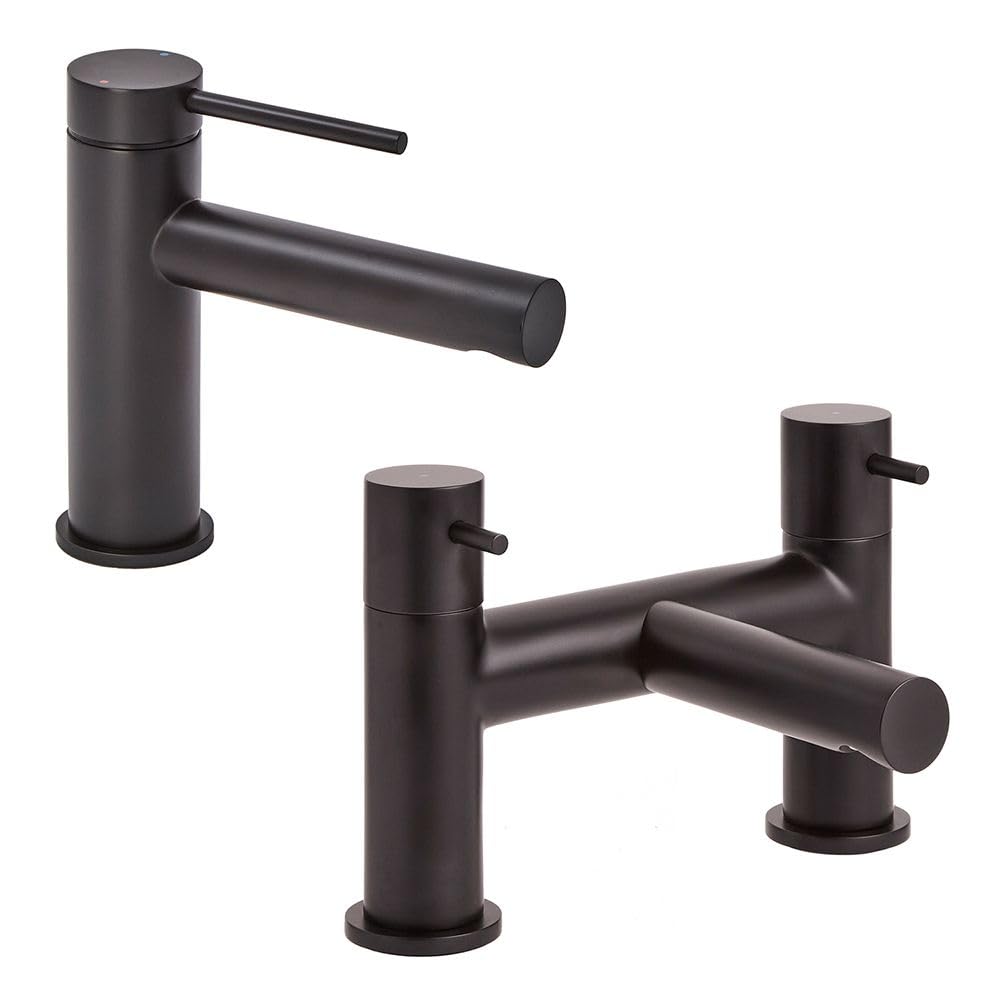 Milano Black Otto Mono Bathroom Basin Mixer Tap Bath Filler Tap