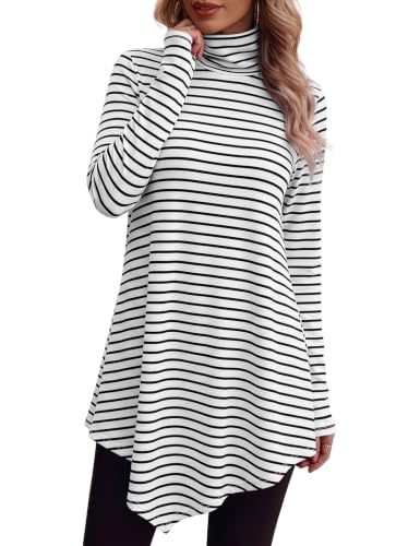 Image of JUSTFASHIONNOW Turtle Neck Shirts for Women Long Sleeve Fall Tunic Tops