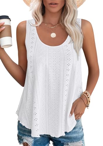 DUOEASE Sommer Top Weiß Damen Tank Top Rundhals Ärmellose Oberteile Sommermode Locker Tunika Mittel XXL