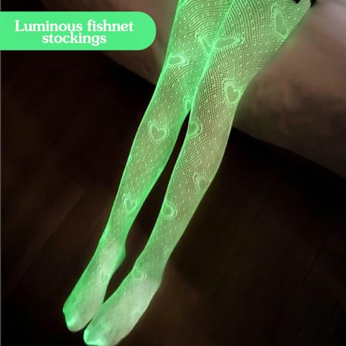 Image of Glow in the Dark Fishnet Stockings, High Waist Sexy Tights Party Stockings for Womens Girls