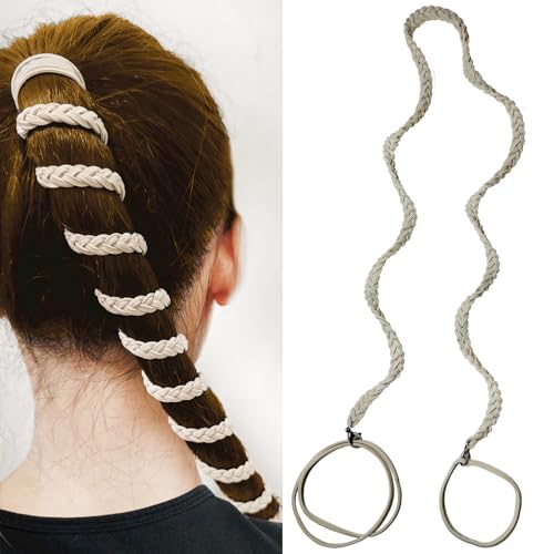 ブラック 伸縮性 スパイラル ヘアタイ 長くて太い巻き毛用 34インチ ソフトポニーテール 編み込みポニーテール ラップ ヘアタイ レディース ガールズ ストレッチヘアバンド 水泳 ビーチ ワークアウト バイク ジム用 - シングル