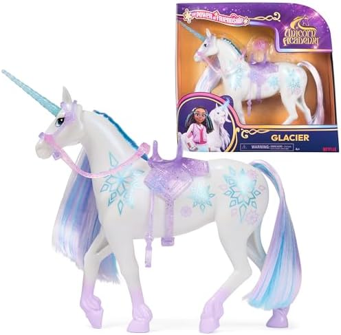 Unicorn Academy, Power of Friendship Glacier, Easter Gifts Idea, Dolls & Unicorn Toys for Girls, Includes Translucent Saddle & Bridle, 11”