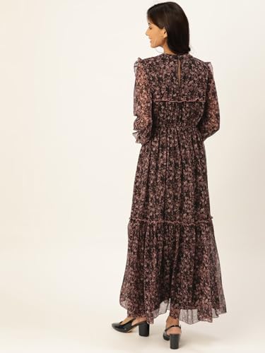 Litzo Women's Georgette A-Line Maxi Dress (L-56-L_Black