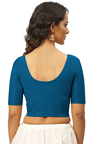 Image of Fressia Fabrics Pure Cotton 4-Way Stretch Readymade Blouse for Women | Free Size to 4XL Stretchable Round Neck Dobby Cotton Half Sleeve Readymade Saree Blouse for Women Stylish
