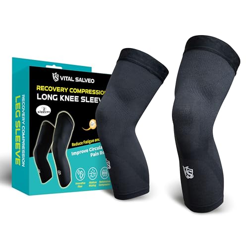 Vital Salveo-Germanium Sports Outdoor Compression Recovery Long Knee Sleeve Leg Support knee brace Thin Light undersleeve Sports Running Basketball For Men and Women (1 Pair)-Mediun