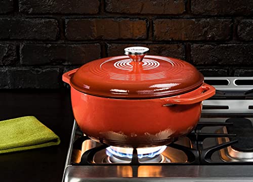 Lodge 7.5 Quart Enameled Cast Iron Dutch Oven with Lid – Dual Handles – Oven Safe up to 500° F or on Stovetop - Use to Marinate, Cook, Bake, Refrigerate and Serve – Poppy - Image 4