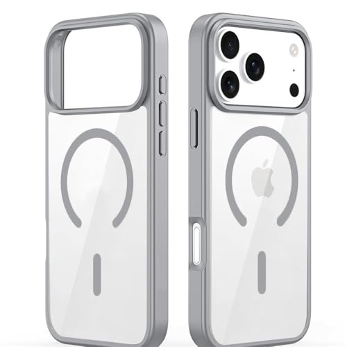 Image of DIZORO Premium Magnetic Case for iPhone 17 Pro Max 6.9-Inch Compatible with MagSafe, Shockproof Phone Bumper Cover, Solid Color Matte TPU Frame, Anti-Scratch Clear Grey