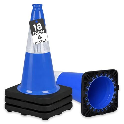 Image of BESEA 4 Pack 18 Inch Blue Traffic Cones with Wide Stable Base