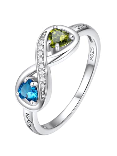 Custom4U Personalized 925 Sterling Silver Infinity Mothers Rings with 2 Heart Birthstones Engagement...