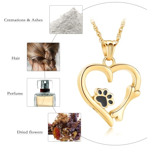 QGJNSGC Paw Print Urn Necklace Heart Locket Necklace for Ashes Dog Cat Charms Pendant Cremation Jewelry Cat Dog Keepsake Memorial Gifts for Women Girls (Gold) - Image 3