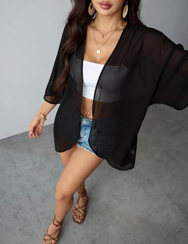 Image of Chunoy Women Floral Beach Wear Cover Up Chiffon Kimono Cardigan Open Front Blouse Beach Resort Wear for Swimwear 2026