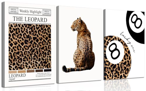 Set of 3 Trendy Leopard Canvas Wall Art Funky Lucky