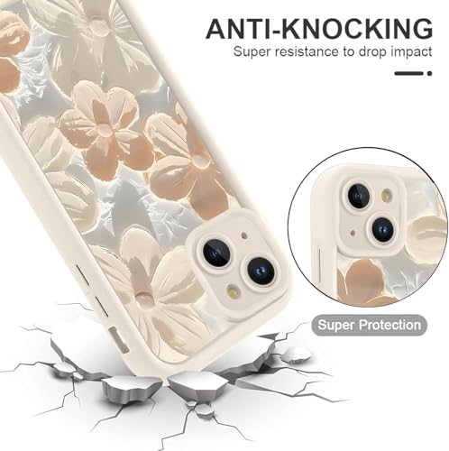 Image of COVERLY Cream Floral Back Case Cover for iPhone 12 Pro | 3D Handpainted Flower Cute Design | Camera Lens Protection | Soft TPU Silicone Aesthetic Print Cover for Girls & Women (White, Shockproof)