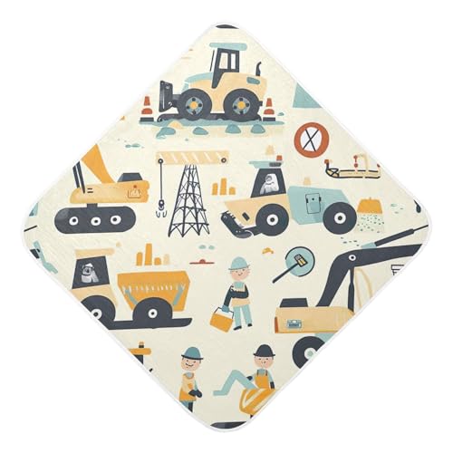 Bulletgxll Cartoon Construction Theme Baby Hooded Towel Cotton Baby Bath Towel Soft and Absorbent Baby Towels for Newborn, Infant, Toddler (30 x 30 Inch)