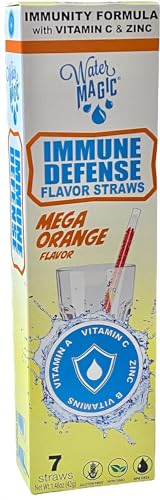 Water Magic Immune Defense Water Flavoring Straws - 1 Box of 7 Mega Orange Flavored Water Straws