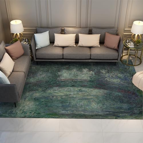 UERWOWELL Alfombra de área de Paisaje de jardín Abstracto Impresionismo Estanque de Arco Alfombra Lavable para Cocina Antideslizante Alfombra de Puerta de Entrada Exterior Plegable 160x200cm