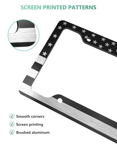 Image of American Flag License Plate Frame - 2 Pack Black Patriotic Car Tag Frames