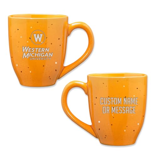 Image of Rico Industries NCAA Western Michigan Broncos Yellow Personalized 16 oz Team Color Laser Engraved Speckled Ceramic Coffee Mug