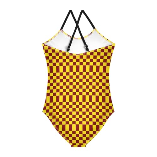 Image of Black and White Chess Girls One Piece Swimsuits Board Marble Tile Sport Halter Swimwear Beach Bathing Suit 3T