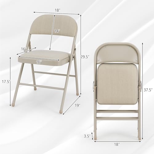 Image of Giantex 6-Pack Folding Chairs Set - Waiting Room Chairs with Metal Frame, Fabric Upholstered Padded Seat, Foldable Party Chair Set, Event Chair, Folding Guest Chairs Set of 6, Beige