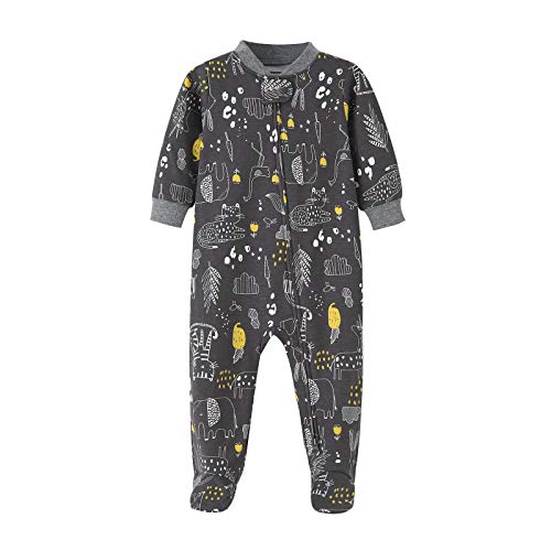 Baby Boys Girls Footed Pajamas Cotton Long Sleeve Printing Stripes 2 Way Zipper Romper Jumpsuit 0-12 Months (Dark Grey/Zoo, 6-12 Months)