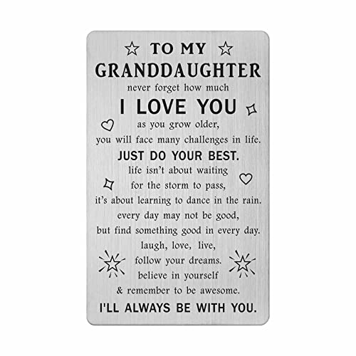 TANWIH Gifts for Granddaughter - Inspirational Engraved Wallet Card Gifts - Granddaughter Birthday Graduation Christmas Card from Grandpa Grandma