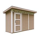 Gartenhaus Premium Qualität 4,3m² - L161xW411cm- All-Inclusive-Set mit Boden, Bitumen-Dachziegeln, Farbset- Hochwertiger Geräteschuppen aus Holzwerkstoffplatten LP Smartside - M902 Terra Brown