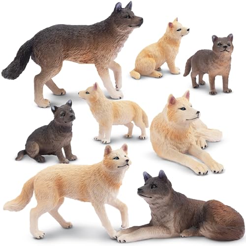 Toymany Lot de 8 Figurines de Loup, Safari, Jungle - Animaux en Plastique pour Zoo, Ferme, Forêt - Ornements Sauvages