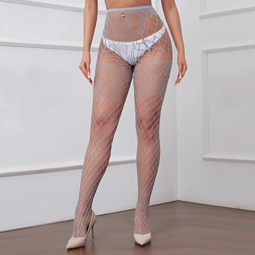 Women's Floral Lace Wide Fishnet Stockings, Sexy Faux Garter Tights Leggings, High Waist Mesh Lingerie Pantyhose4