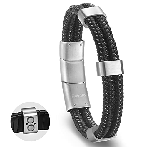 RainSo Men Leather Magnetic Therapy Bracelet Health Care for Arthritis with Gift Box Adjustable Design (Stacking Design) RainSo Men Leather Magnetic Therapy Bracelet Health Care for Arthritis with Gift Box Adjustable Design (Stacking Design)