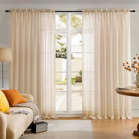 Extra Wide Sheer Taupe Curtains 84 Inches Cover