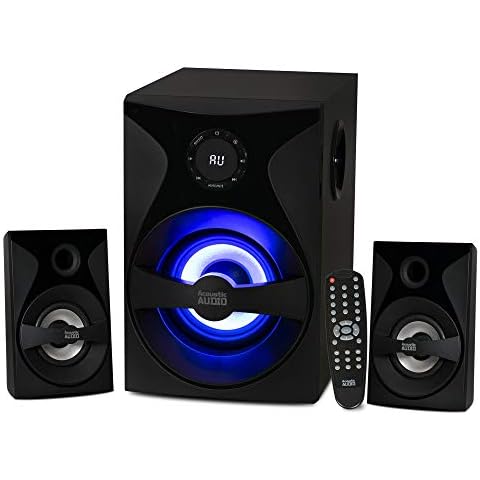 Acoustic Audio by Goldwood Bluetooth 2.1 Surround Sound System with LED Light Display, FM Tuner, USB/SD Card Inputs - Multimedia PC Speaker Set with Subwoofer, Includes Remote Control - AA2400 Black Cover