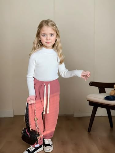 Girl's Mock Neck Sweaters Kids Long Sleeve Drop Shoulder Pullover Cable Knit Chunky Contrast Sweater Tops2