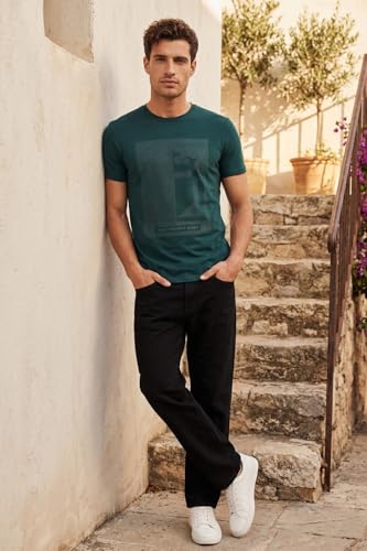 Image of Louis Philippe Men's Slim Fit Signature Graphic Print Premium Breathable Cotton, All Day Comfort Half Sleeve Crew Neck Tshirt