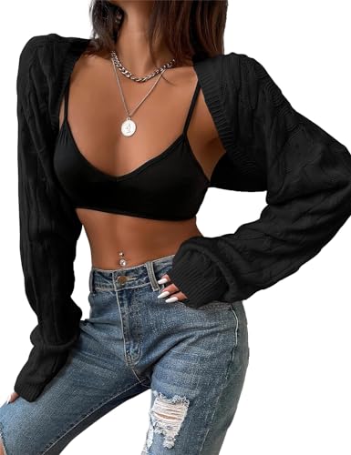 Image of Womens Long Sleeve Open Front Crop Cardigan Sweater Drop Shoulder Shrugs Knit Bolero Sweaters Tops Outwear