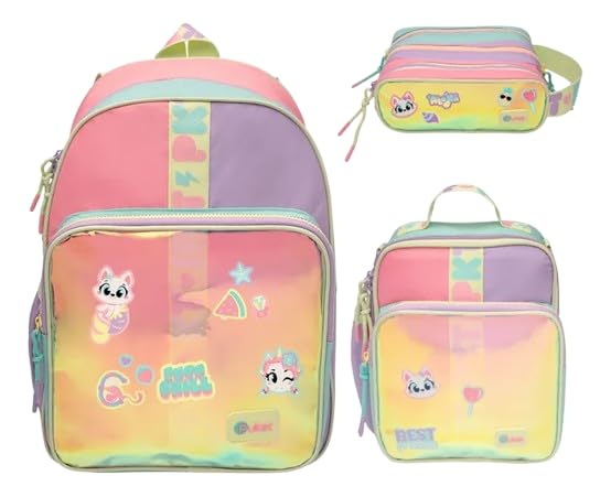 Kit Color Block Menina Puket: Mochila Costas G + Lancheira + Estojo Triplo Colorblock Menina Puket Multicolorido
