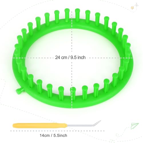 Image of Katech Round Knitting Looms Set 24 cm Diameter Green Plastic Weaving Looms Scarf Hats Making Tools DIY Crocheting Handmade Craft Kit with a Crochet Hook and Needle for Knitting Lovers (Green)
