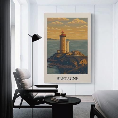 Toile Bretagne phare paysage marin décoration murale chambre et bureau moderne 50x75cm