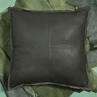 TOMJACK Lambskin Leather Pillow Cover - Decorative Sofa Cushion Case - Throw Covers for Living Room & Bedroom, 22" x 22" - Soft Deep Olive Box Pack of 2