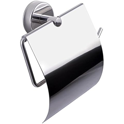 Kapitan Stainless Steel Toilet Roll Holder with Cover, 3M Self Adhesive OR Screws Mounting, Polished Finish, Made in EU, 20 Years Warranty Cover